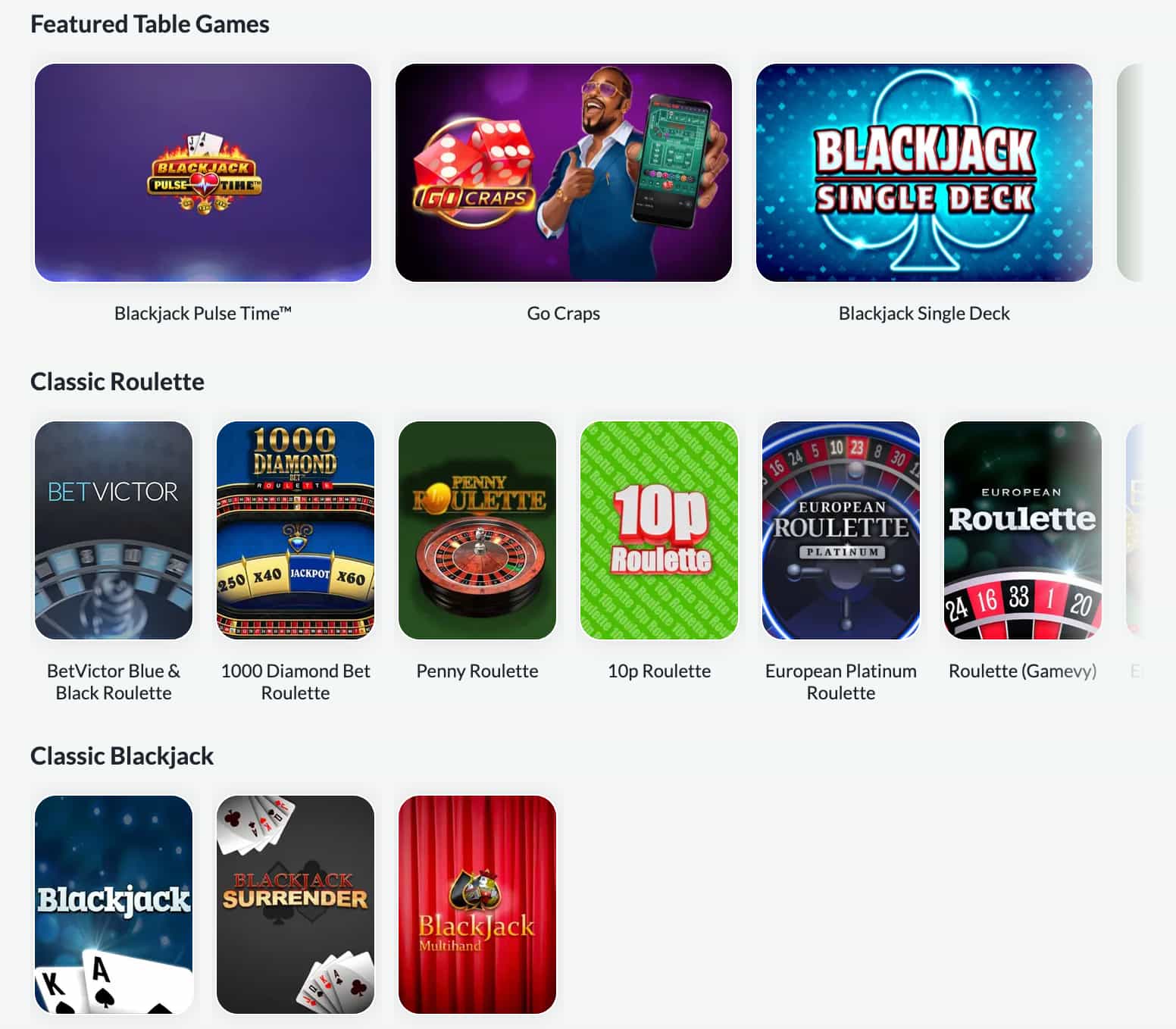 Illustration du lobby de casino en direct et de jeux de table de BetVictor Ontario